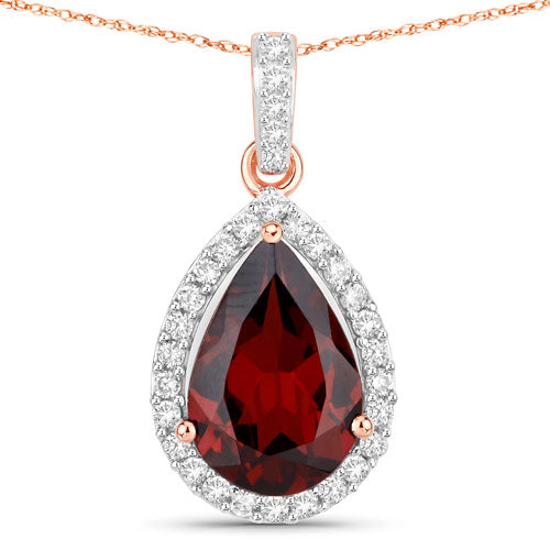 3.29 Carat Genuine Rhodolite and White Diamond 14K Rose Gold Pendant by Bids.com
