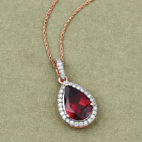 3.29 Carat Genuine Rhodolite and White Diamond 14K Rose Gold Pendant by Bids.com