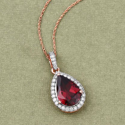 3.29 Carat Genuine Rhodolite and White Diamond 14K Rose Gold Pendant by Bids.com
