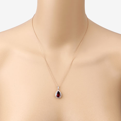 3.29 Carat Genuine Rhodolite and White Diamond 14K Rose Gold Pendant by Bids.com