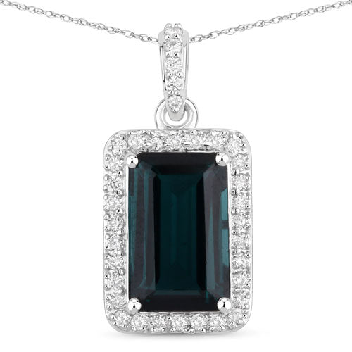 3.55 Carat Genuine Green Tourmaline and White Diamond 14K White Gold Pendant by Bids.com