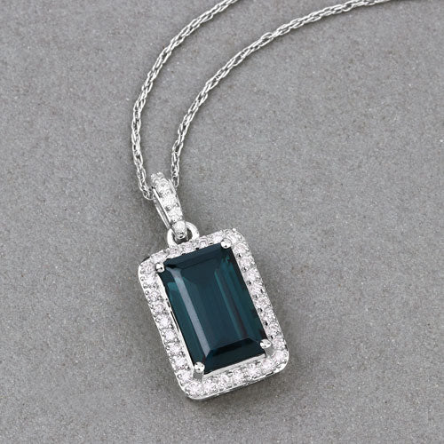 3.55 Carat Genuine Green Tourmaline and White Diamond 14K White Gold Pendant by Bids.com