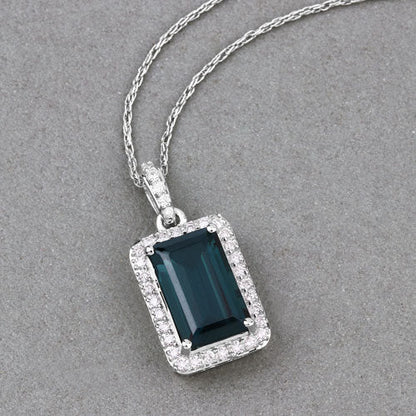 3.55 Carat Genuine Green Tourmaline and White Diamond 14K White Gold Pendant by Bids.com