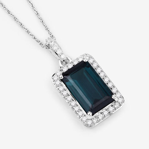 3.55 Carat Genuine Green Tourmaline and White Diamond 14K White Gold Pendant by Bids.com