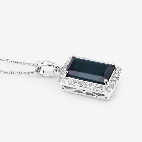 3.55 Carat Genuine Green Tourmaline and White Diamond 14K White Gold Pendant by Bids.com