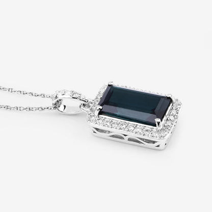 3.55 Carat Genuine Green Tourmaline and White Diamond 14K White Gold Pendant by Bids.com