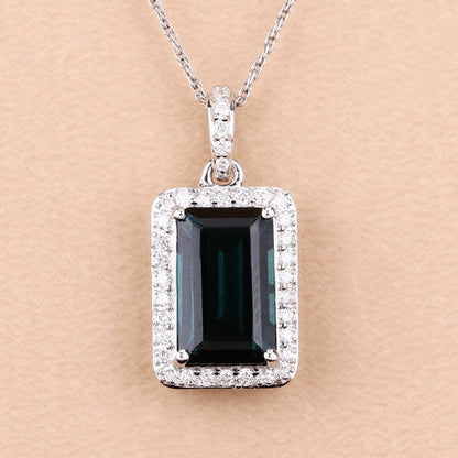 3.55 Carat Genuine Green Tourmaline and White Diamond 14K White Gold Pendant by Bids.com