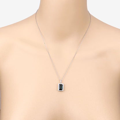 3.55 Carat Genuine Green Tourmaline and White Diamond 14K White Gold Pendant by Bids.com