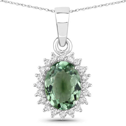 1.39 Carat Genuine Green Tourmaline and White Diamond 14K White Gold Pendant by Bids.com