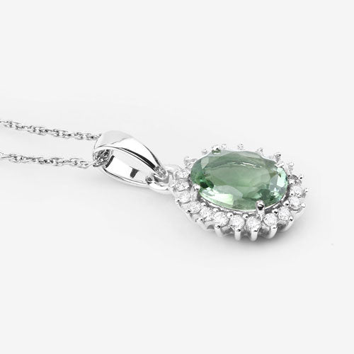1.39 Carat Genuine Green Tourmaline and White Diamond 14K White Gold Pendant by Bids.com