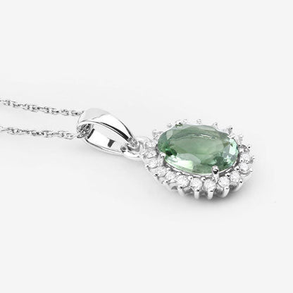 1.39 Carat Genuine Green Tourmaline and White Diamond 14K White Gold Pendant by Bids.com