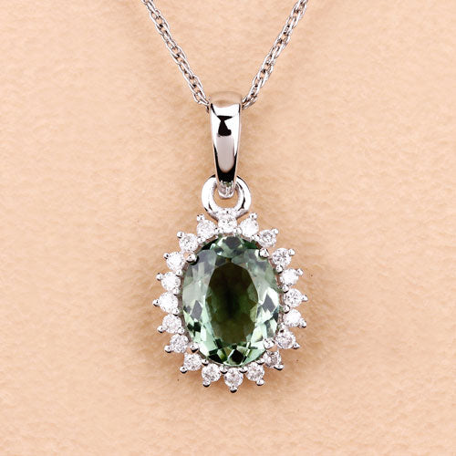 1.39 Carat Genuine Green Tourmaline and White Diamond 14K White Gold Pendant by Bids.com