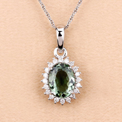 1.39 Carat Genuine Green Tourmaline and White Diamond 14K White Gold Pendant by Bids.com
