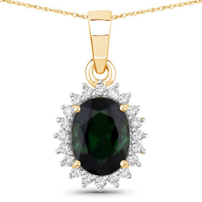 1.39 Carat Genuine Green Tourmaline and White Diamond 14K Yellow Gold Pendant  DestGlow