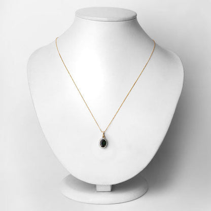 1.39 Carat Genuine Green Tourmaline and White Diamond 14K Yellow Gold Pendant  DestGlow