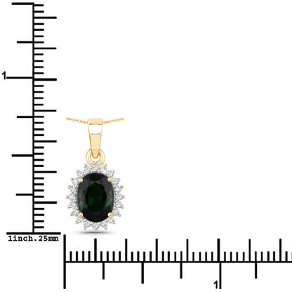 1.39 Carat Genuine Green Tourmaline and White Diamond 14K Yellow Gold Pendant  DestGlow