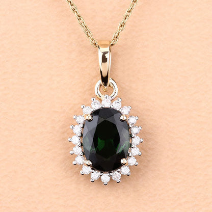 1.39 Carat Genuine Green Tourmaline and White Diamond 14K Yellow Gold Pendant  DestGlow
