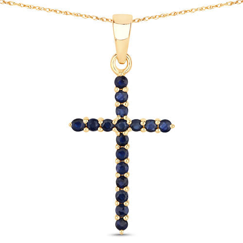 0.60 Carat Genuine Blue Sapphire 14K Yellow Gold Pendant  DestGlow