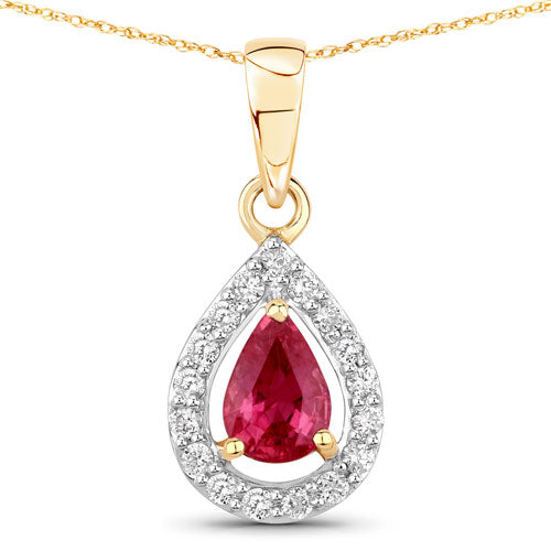 1.03 Carat Genuine Ruby and White Diamond 14K Yellow Gold Pendant by Bids.com