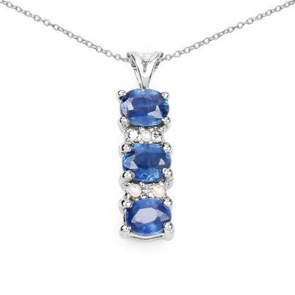 0.64 Carat Genuine Blue Sapphire and White Diamond .925 Sterling Silver Pendant  DestGlow