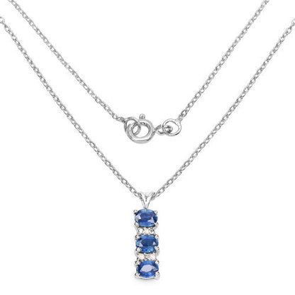 0.64 Carat Genuine Blue Sapphire and White Diamond .925 Sterling Silver Pendant  DestGlow