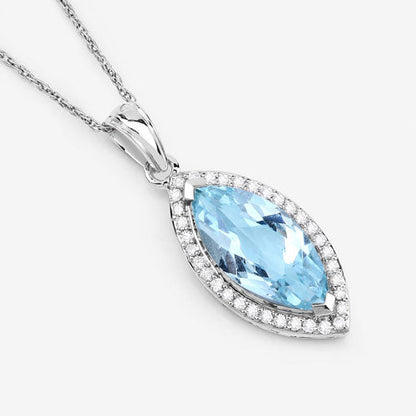 2.55 Carat Genuine Aquamarine and White Diamond 14K White Gold Pendant by Bids.com