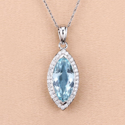 2.55 Carat Genuine Aquamarine and White Diamond 14K White Gold Pendant by Bids.com