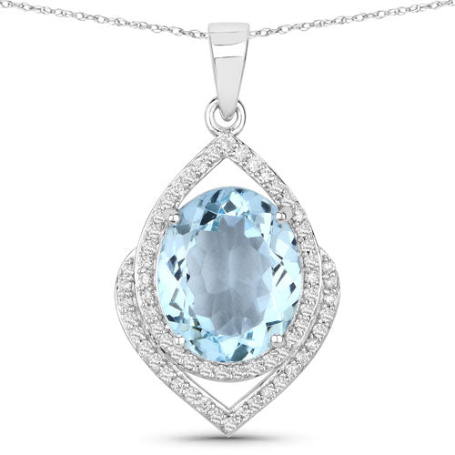 3.82 Carat Genuine Aquamarine and White Diamond 14K White Gold Pendant by Bids.com