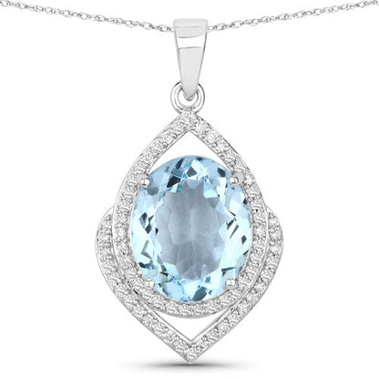 3.82 Carat Genuine Aquamarine and White Diamond 14K White Gold Pendant by Bids.com