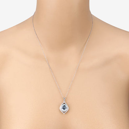 3.82 Carat Genuine Aquamarine and White Diamond 14K White Gold Pendant by Bids.com