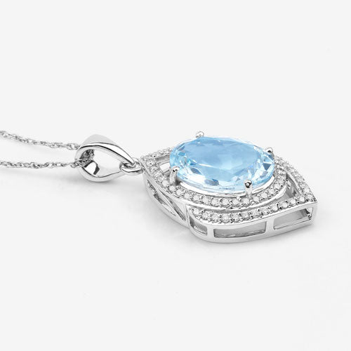 3.82 Carat Genuine Aquamarine and White Diamond 14K White Gold Pendant by Bids.com