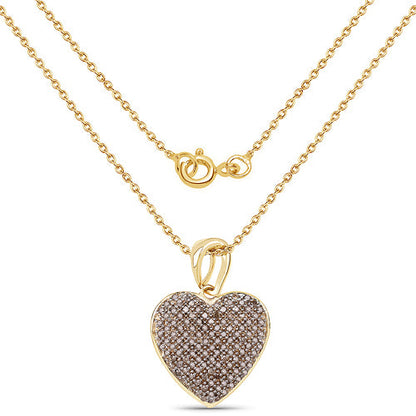 14K Yellow Gold Plated 0.68 Carat Genuine Champagne Diamond .925 Sterling Silver Heart Shape Pendant by Bids.com