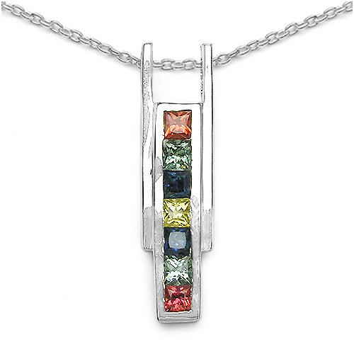 1.05 Carat Genuine Multi Sapphire .925 Sterling Silver Pendant  DestGlow