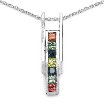 1.05 Carat Genuine Multi Sapphire .925 Sterling Silver Pendant  DestGlow