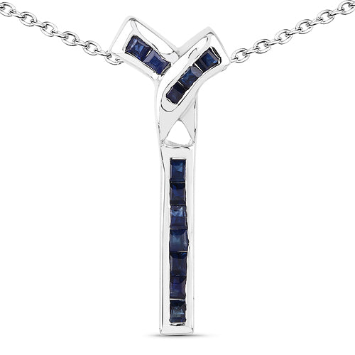 0.72 Carat Genuine Blue Sapphire .925 Sterling Silver Pendant  DestGlow