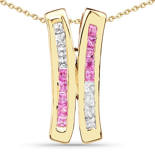 14K Yellow Gold Plated 1.08 Carat Genuine Pink Sapphire and White Sapphire .925 Sterling Silver Pendant by Bids.com
