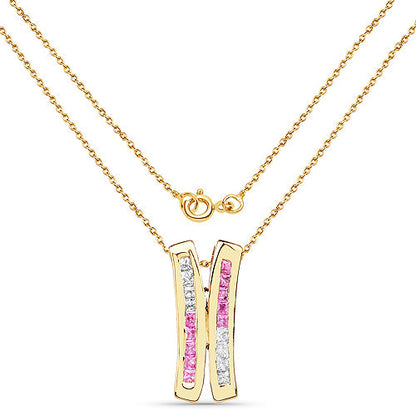 14K Yellow Gold Plated 1.08 Carat Genuine Pink Sapphire and White Sapphire .925 Sterling Silver Pendant by Bids.com