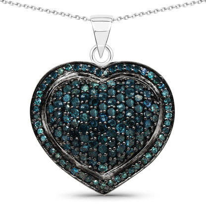 1.25 Carat Genuine Blue Diamond .925 Sterling Silver Pendant 