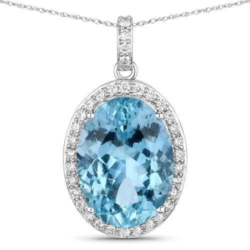 9.59 Carat Genuine Aquamarine and White Diamond 14K White Gold Pendant by Bids.com