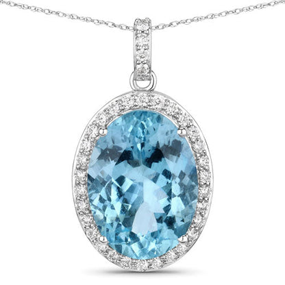 9.59 Carat Genuine Aquamarine and White Diamond 14K White Gold Pendant by Bids.com