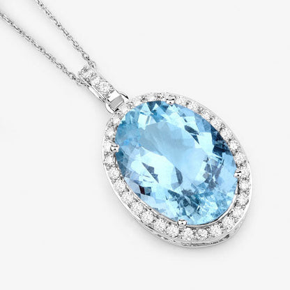 9.59 Carat Genuine Aquamarine and White Diamond 14K White Gold Pendant by Bids.com