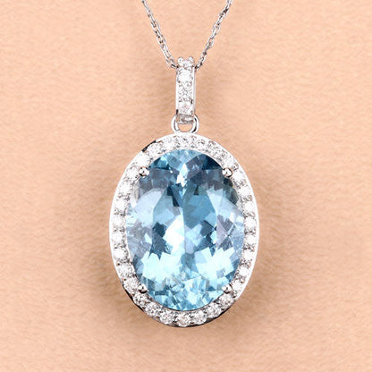 9.59 Carat Genuine Aquamarine and White Diamond 14K White Gold Pendant by Bids.com