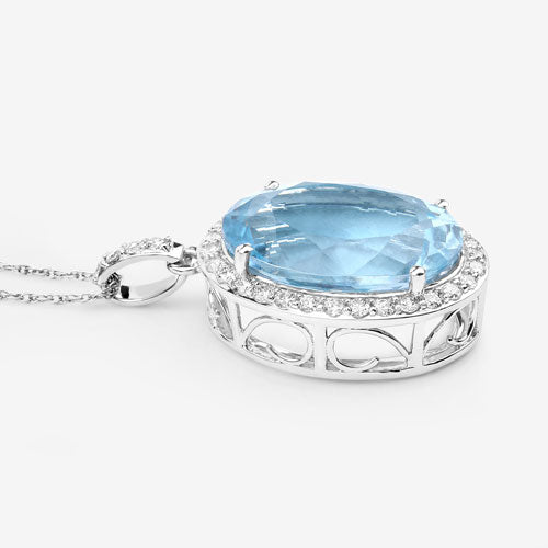 9.59 Carat Genuine Aquamarine and White Diamond 14K White Gold Pendant by Bids.com