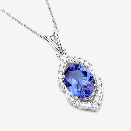 2.44 Carat Genuine Tanzanite and White Diamond 14K White Gold Pendant by Bids.com