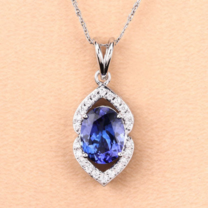 2.44 Carat Genuine Tanzanite and White Diamond 14K White Gold Pendant by Bids.com