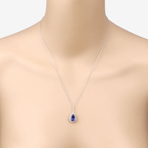 3.05 Carat Genuine Tanzanite and White Diamond 14K White Gold Pendant by Bids.com