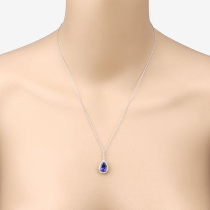 3.05 Carat Genuine Tanzanite and White Diamond 14K White Gold Pendant by Bids.com