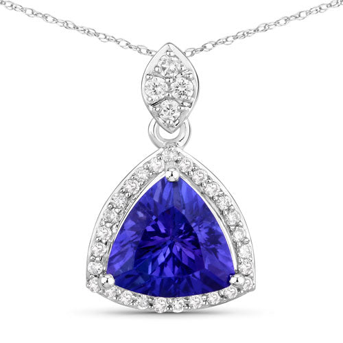 1.71 Carat Genuine Tanzanite and White Diamond 14K White Gold Pendant by Bids.com