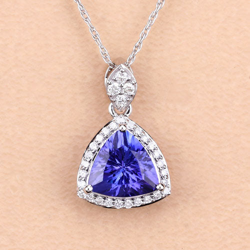 1.71 Carat Genuine Tanzanite and White Diamond 14K White Gold Pendant by Bids.com