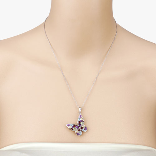 3.80 Carat Genuine Multi Stones .925 Sterling Silver Pendant by Bids.com